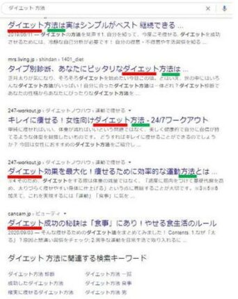 「ダイエット+方法」で検索した際の6位~10位のサイト