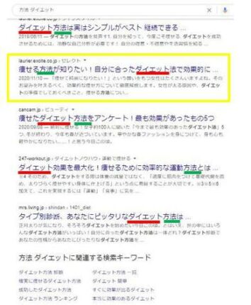 「方法+ダイエット」で検索した際の6位~10位のサイト