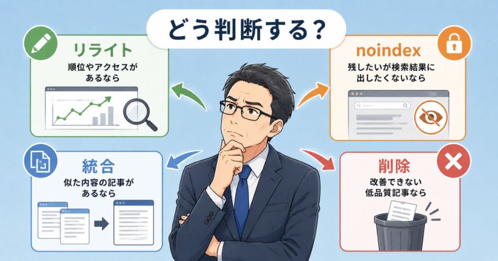 削除・リライト・統合・noindexの判断基準